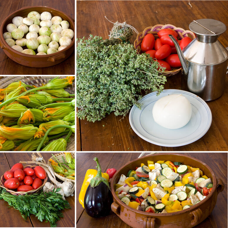 A collage of different photos representing raw vegetables