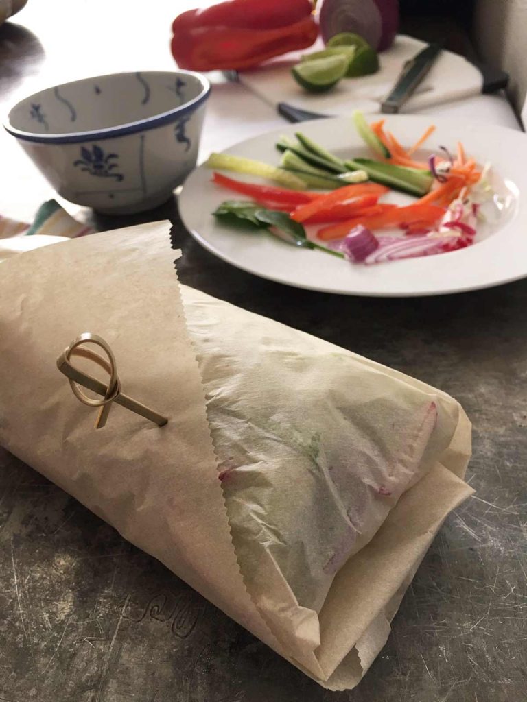 eacy thai lettuce wrap parchment paper wrapped