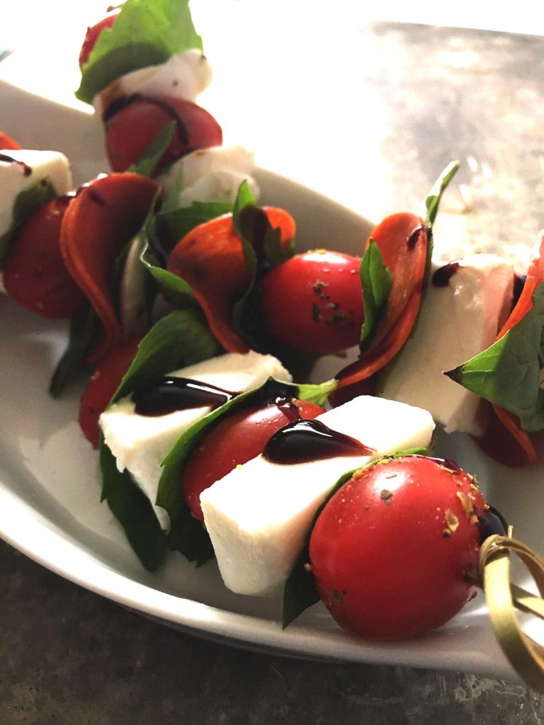 caprese skewers with balsamic reduction