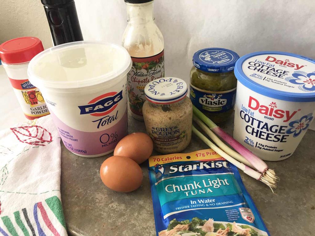 creamy tuna salad assembled ingredients